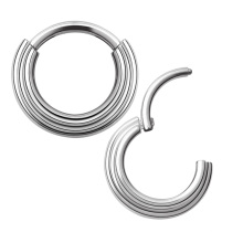Cheap hot sale top quality steel color simple three layers round nose piercing Titanium ring hoop